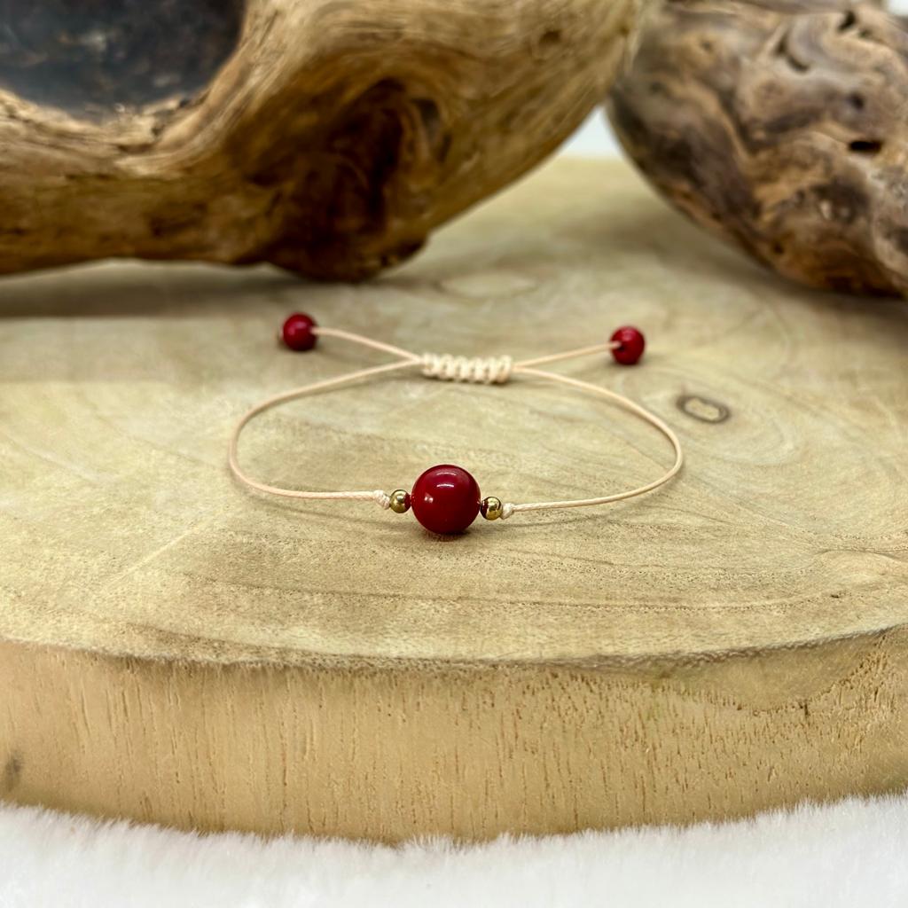 Bracelet En Perles De Corail Rouge Authentique - Longueur 17-18 Cm, Sans Fermoir - Occasion
