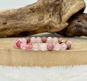 Bracelet en agate et quartz rose
