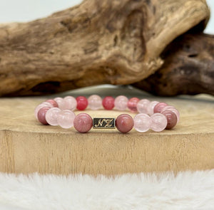Bracelet en agate et quartz rose