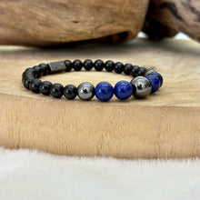 Charger l&#39;image dans la galerie, Bracelet en lapis-lazuli et obsidienne
