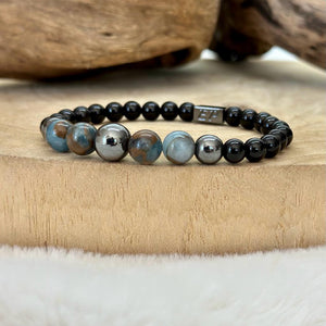 Bracelet en aventurine et obsidienne.
